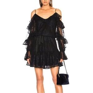 REVOLVE X ALEXIS Magna Tiered-Sleeve Cold-Shoulder Floral BLACK blue Lace Dress